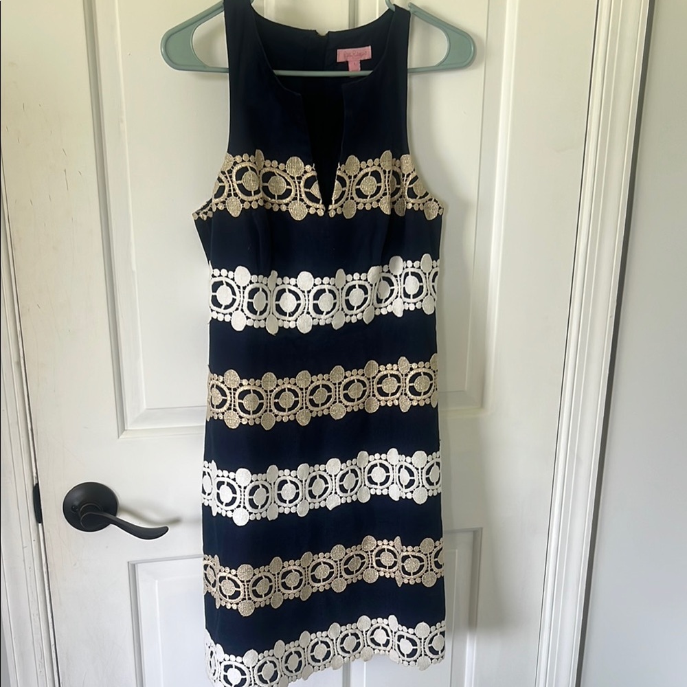 Lilly Pulitzer Elegant Navy, White, Gold, Dress
